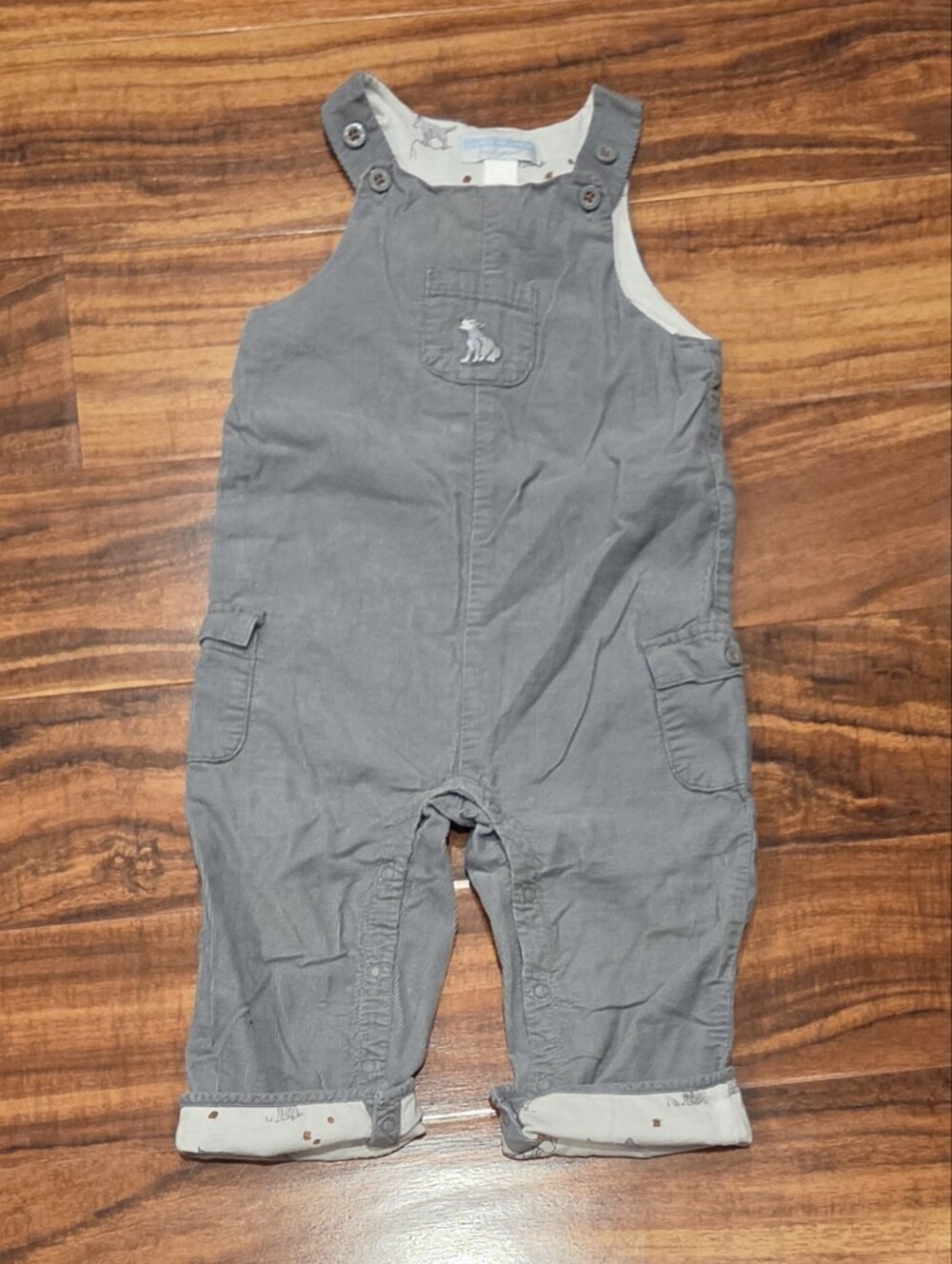 Janie and Jack EUC 12-18 Months Gray Fox Corduroy Overalls